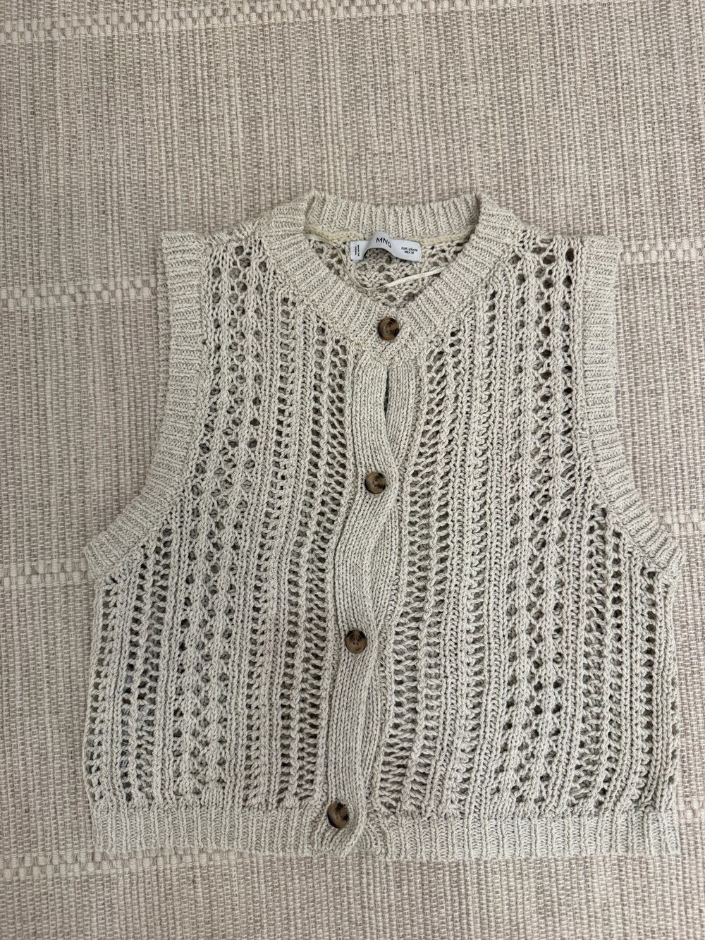 Mango Beige 100% Cotton Openwork Crochet Knit Vest Size M